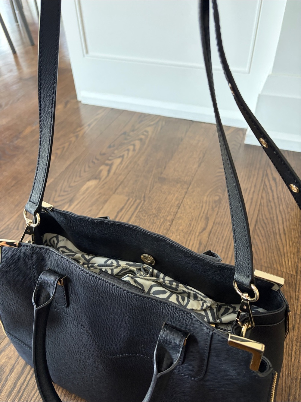 Rebecca Minkoff Black Satchel with Gold Corner Accents - Picture 6 of 10